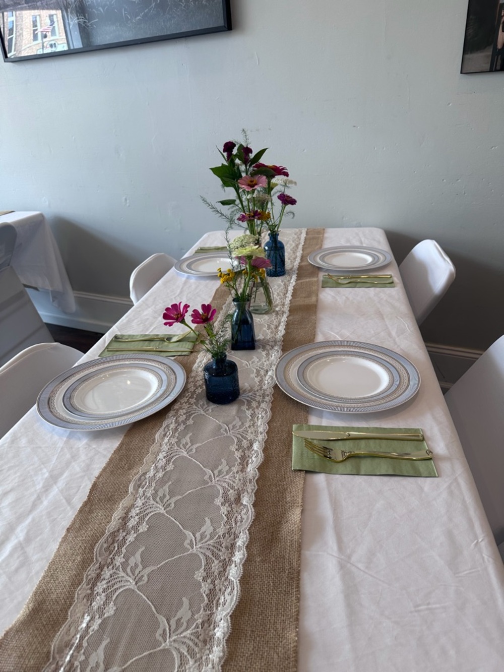 12 Burlap Lace Table Runners - 12 count